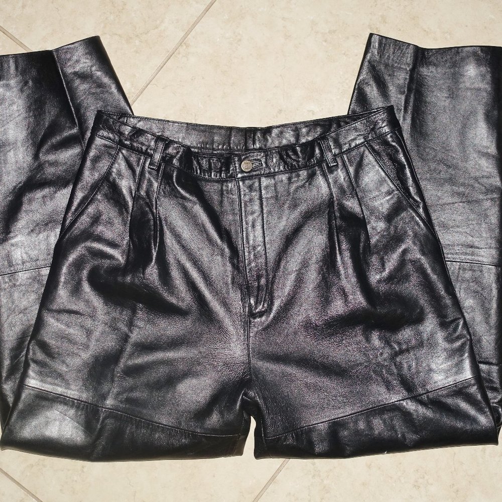 Vintage BAGAZIO 80s Black Leather Biker Pants
